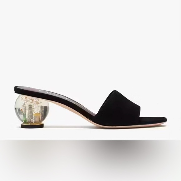 kate spade Shoes - Kate Spade Black Suede Polished NYC Snow Globe Slide Sandals *Minor Flaws*